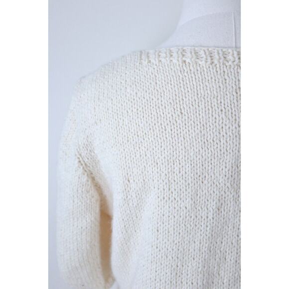 Handmade Cottagecore Short Sleeve Sweater Top Square Neck Cream Cable Knit - Picture 12 of 12